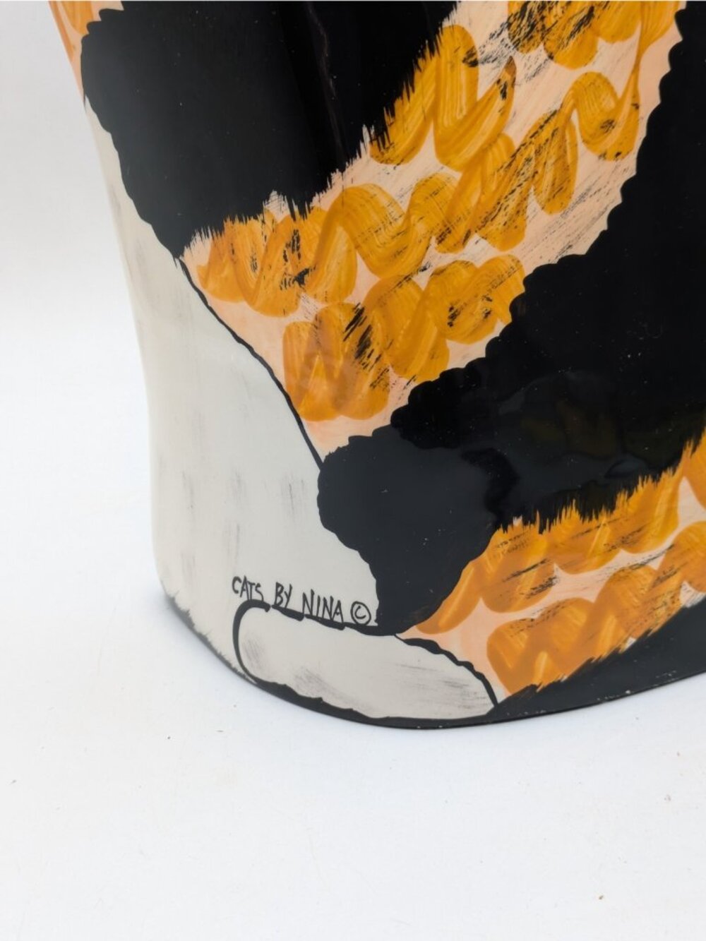 Cats by Nina Ceramic Cat Vase Calico Kitty Black Orange Tabby Green Eyes 11" - Picture 5 of 10